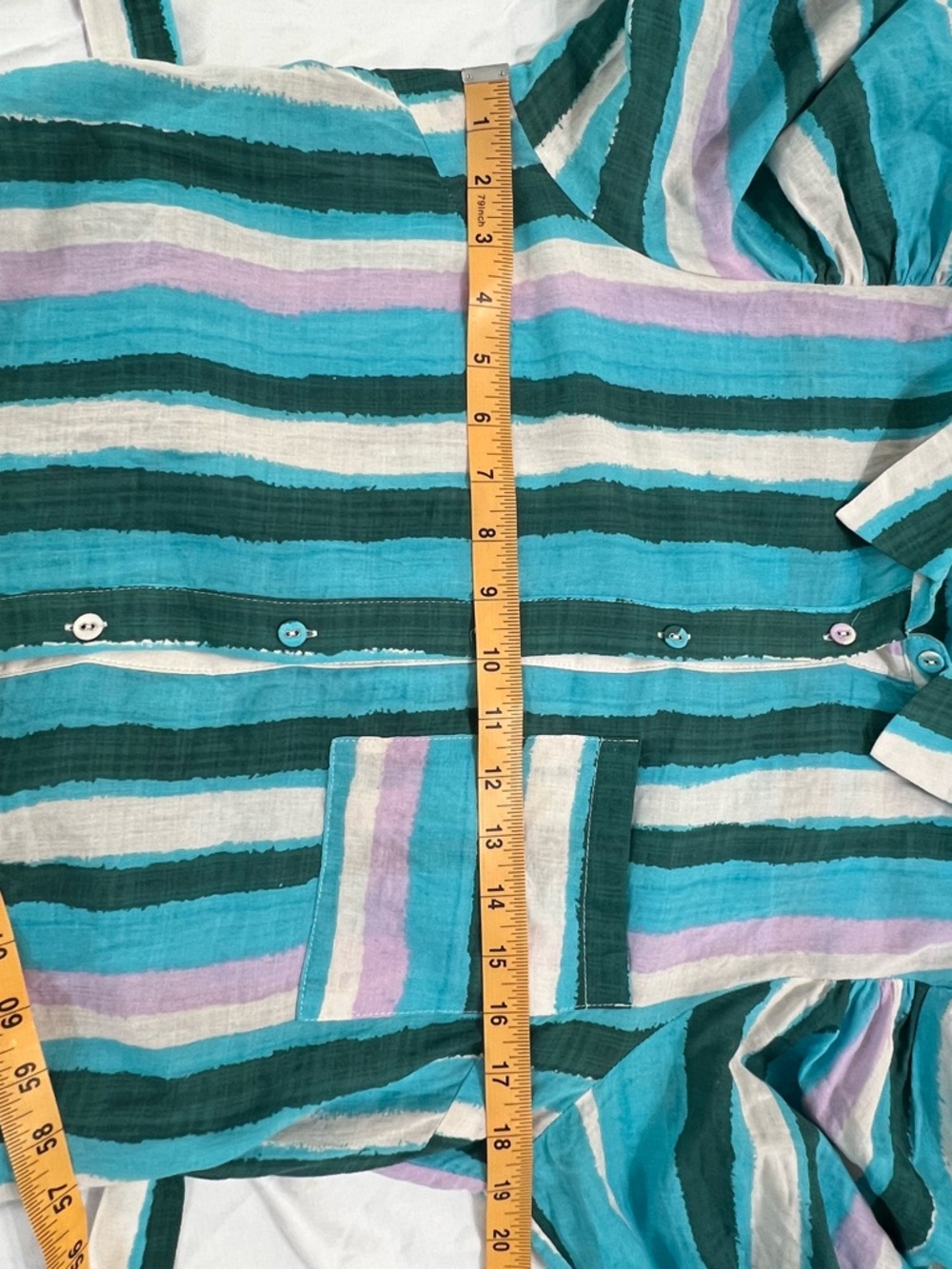 FRNCH Paris Striped Belted Maxi Midi Shirt Dress Puff Sleeve M - Picture 8 of 11